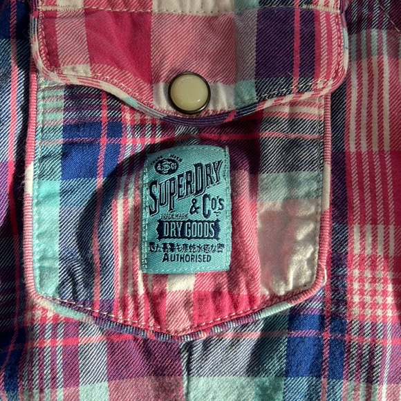 Super cute NWT Superdry cowgirl pink flannel sleeveless shirt, size medium - Picture 5 of 6